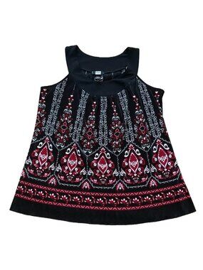 Studio 1940 Women 18/20W Black Red White Paisley Sleeveless Blouse Y2K